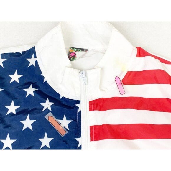 Vintage Surf Style American Flag Jacket Pull Over Windbreaker Pockets - Picture 6 of 10